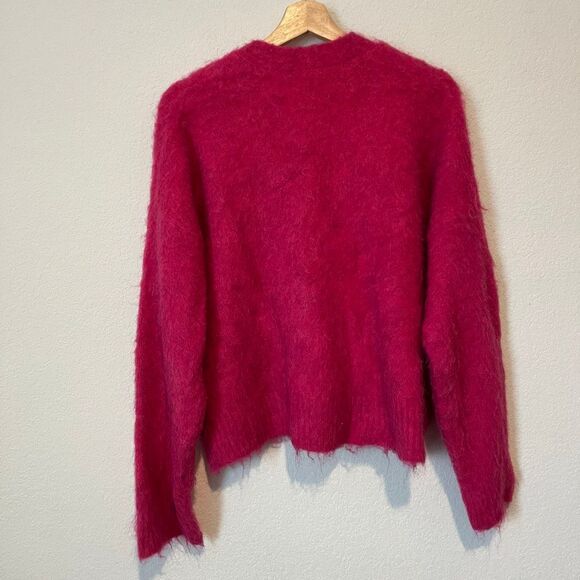 Madewell Heather Fuchsia Brushed Knit Crop Cardigan Sweater Women's Size Large - Picture 4 of 7